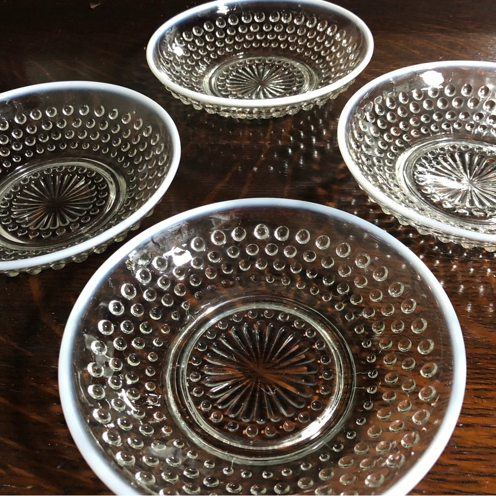 Anchor Hocking Moonstone Opalescent Clear Berry Bowls -FOUR
